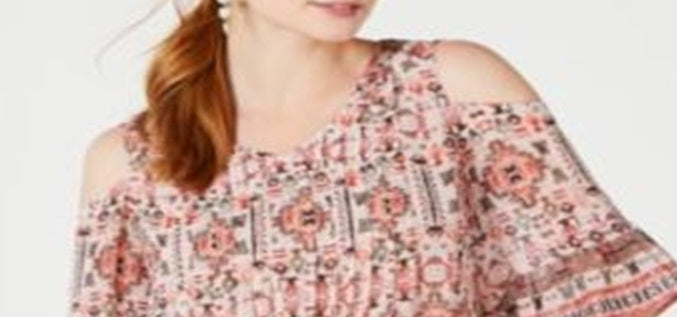 Style & Co.Women's Printed Cold Shoulder Top Pink Size Petite Small