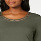 Karen Scott Women's Beaded Top Green Size Medium