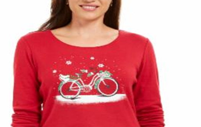 Karen Scott Women's Snow Bike Cotton Top Red Size X-Small
