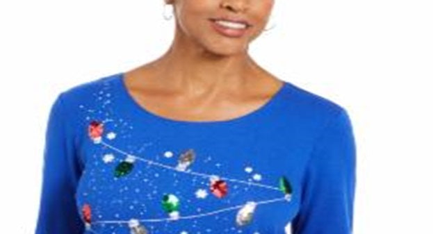 Karen Scott Women's Embellished Cotton Top Blue Size X-Small