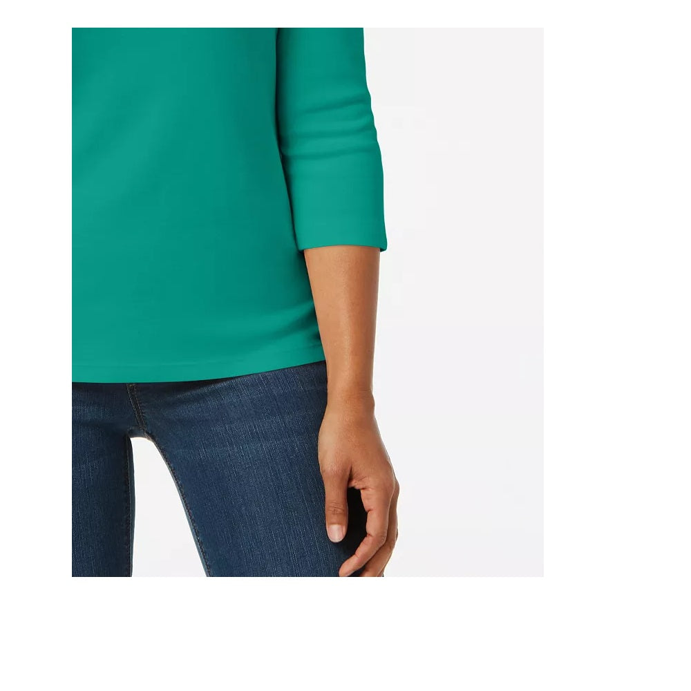 Karen Scott Women's Cotton Henley Top  Teal Size X-Small