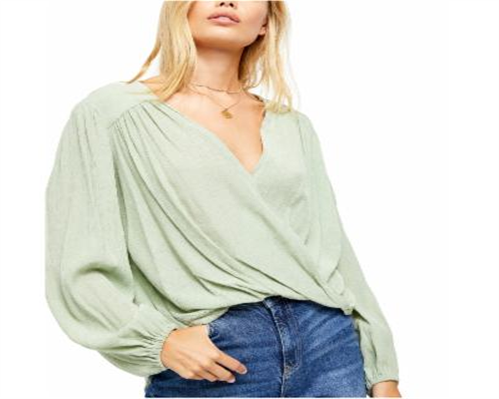 Free People Women's Check on It Hi Low Drapey Wrap Top Green Size Small