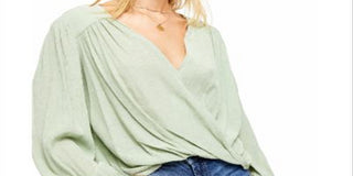 Free People Women's Check on It Hi Low Drapey Wrap Top Green Size Small