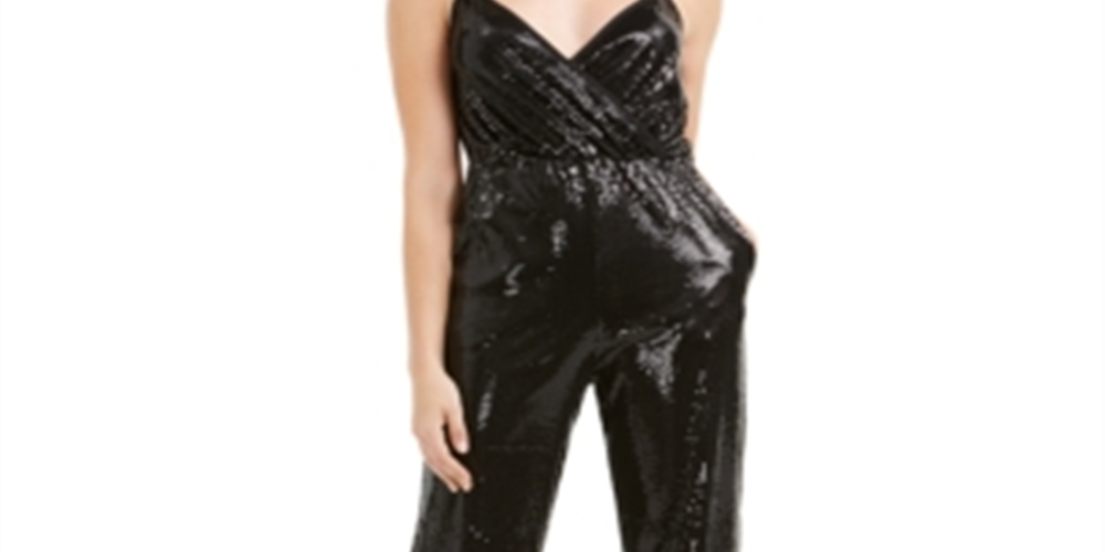 Q & a Women's Sequin Faux Wrap Jumpsuit Black Size X-Large