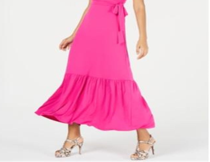 Thalia Sodi Women's Faux Wrap Ruffled Maxi Dress Pink Size X-Large
