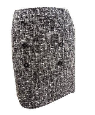 Bar III Women's Button Detail Tweed Pencil Skirt Black Size 6