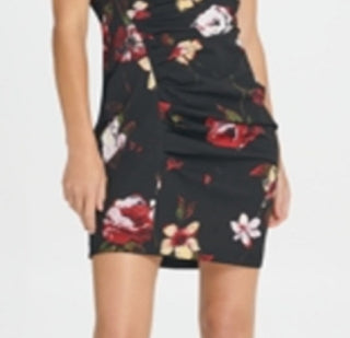 DKNY Women's Ruched Floral Print Sheath Dress Black Size12