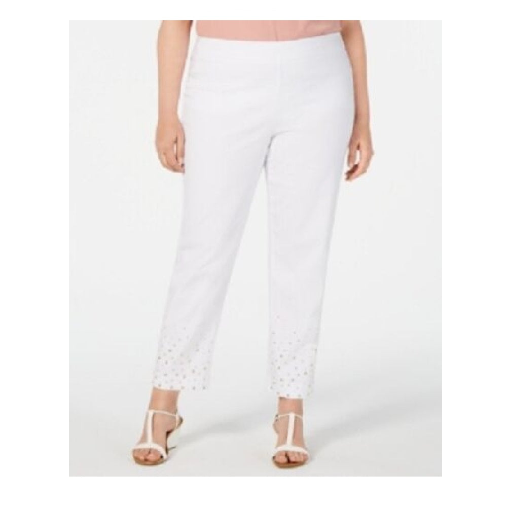 JM Collection Women's Studded Ankle Pants White Size 14W