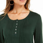 Style & Co Women's Long Sleeve Pintuck Top Green- Size Small