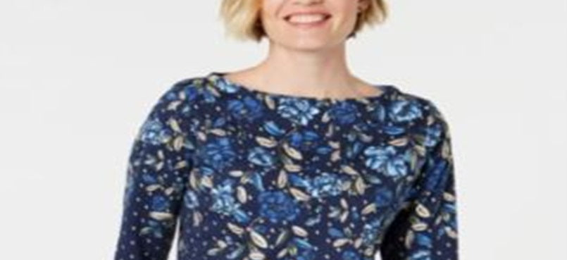 Karen Scott Women's Printed 3/4 Sleeve Top Blue Size Petite