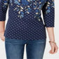 Karen Scott Women's Printed 3/4 Sleeve Top Blue Size Petite