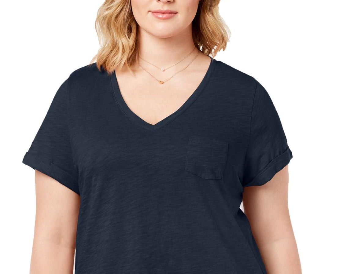 Style & Co Women's Plus V Neck T-Shirt Blue Size 0X