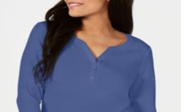 Karen Scott Women's Cotton Henley Top Blue Size XX-Large