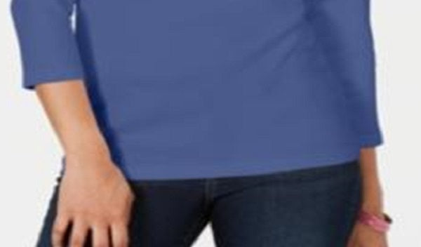 Karen Scott Women's Cotton Henley Top Blue Size XX-Large