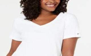 Karen Scott Women's V Neck Cotton Top White Size XX-Large