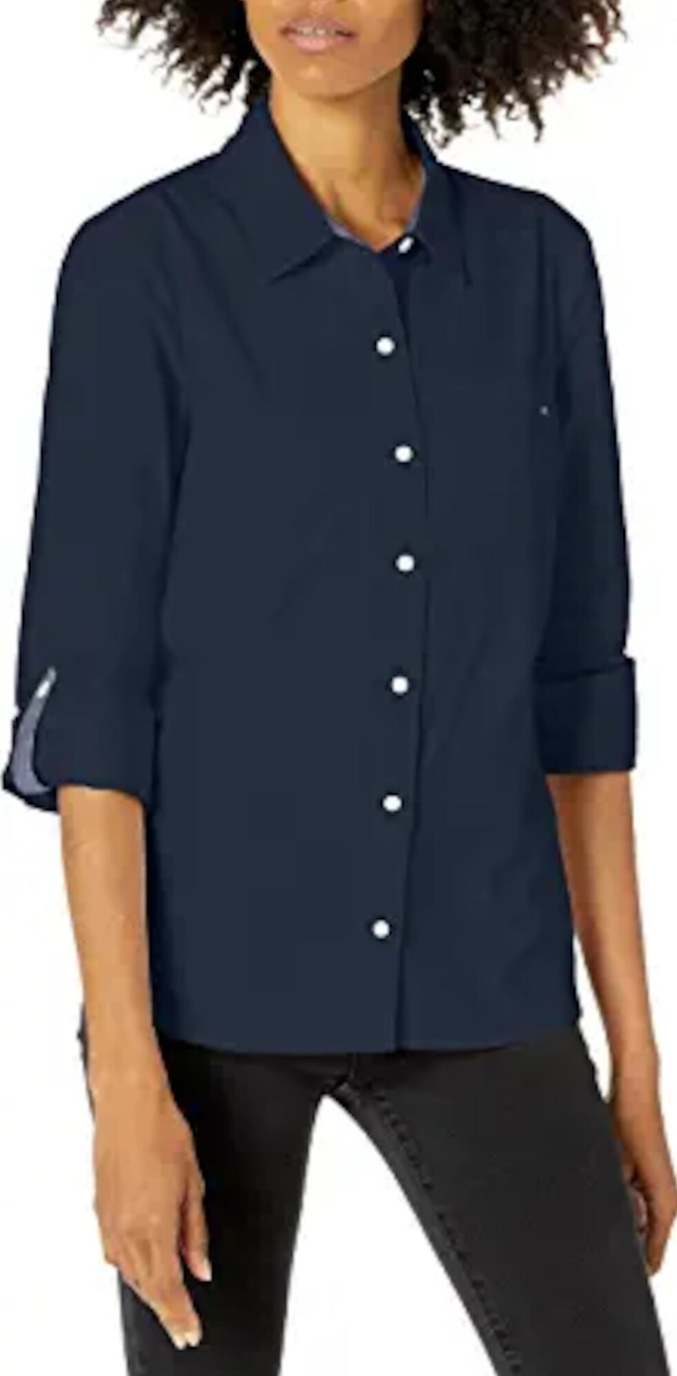 Tommy Hilfiger Women's Collared Button up Top Blue Size Large