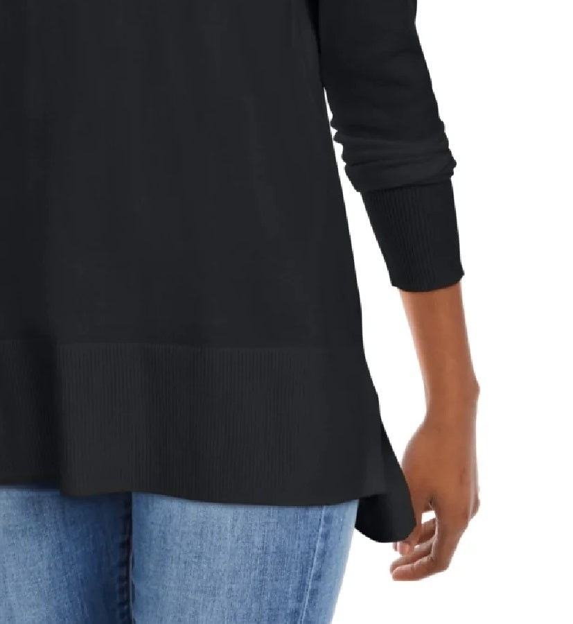 Maison Jules Women's V Neck Tunic Sweater Black Size Small