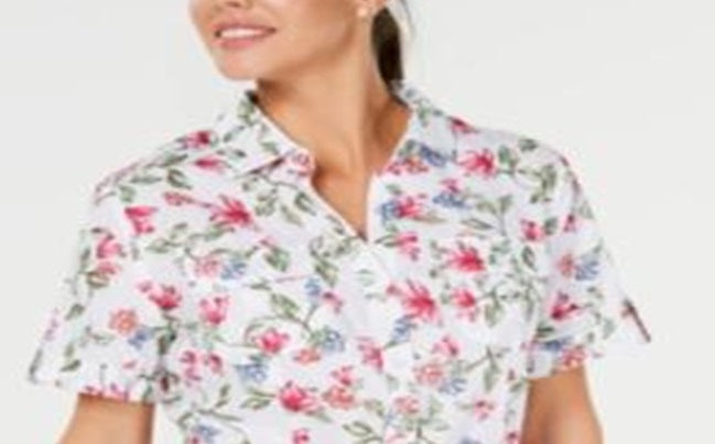 Karen Scott Women's Iris Bliss Textured Cotton Shirt White Size X-Large