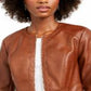 INC International Concepts Women's Faux Leather Peplum Jacket Brown Size Petite L