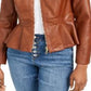 INC International Concepts Women's Faux Leather Peplum Jacket Brown Size Petite L