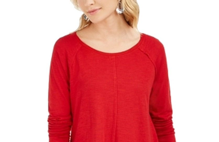 Style & Co Women's Cotton High Low Top Red Size Small