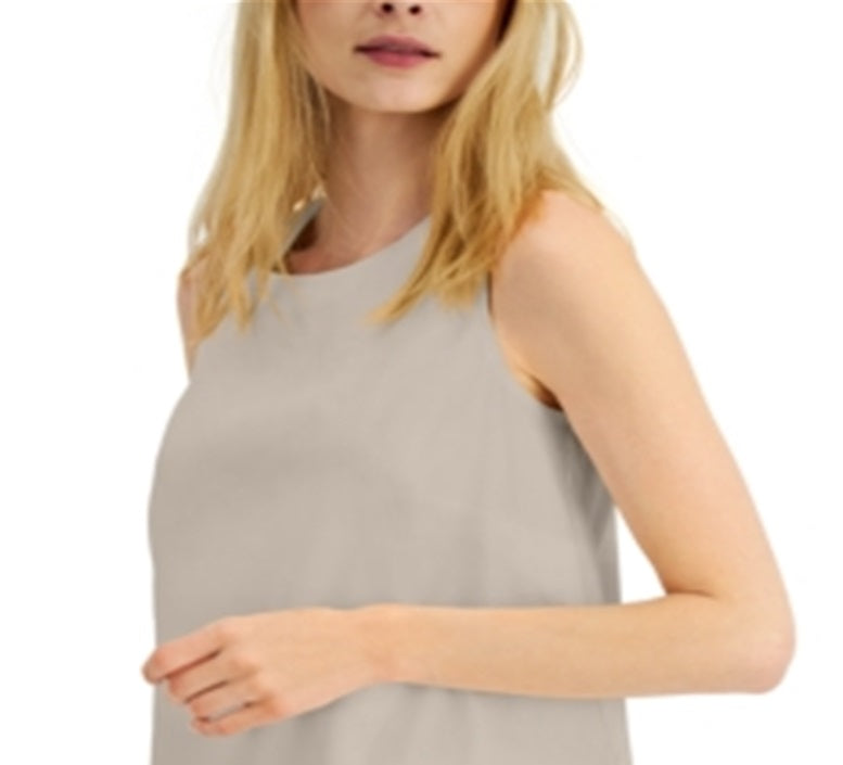 Alfani Women's Woven Linen Blend Shell Top Brown Size Large