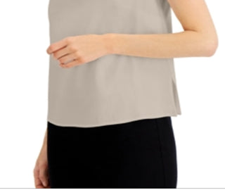 Alfani Women's Woven Linen Blend Shell Top Brown Size Large