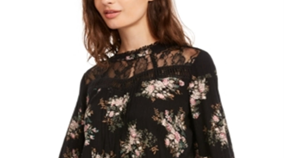 American Rag Junior's Lace Trimmed Smocked Waist Blouse Black Size XX-Small