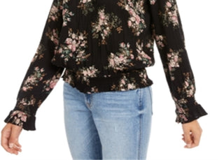 American Rag Junior's Lace Trimmed Smocked Waist Blouse Black Size XX-Small