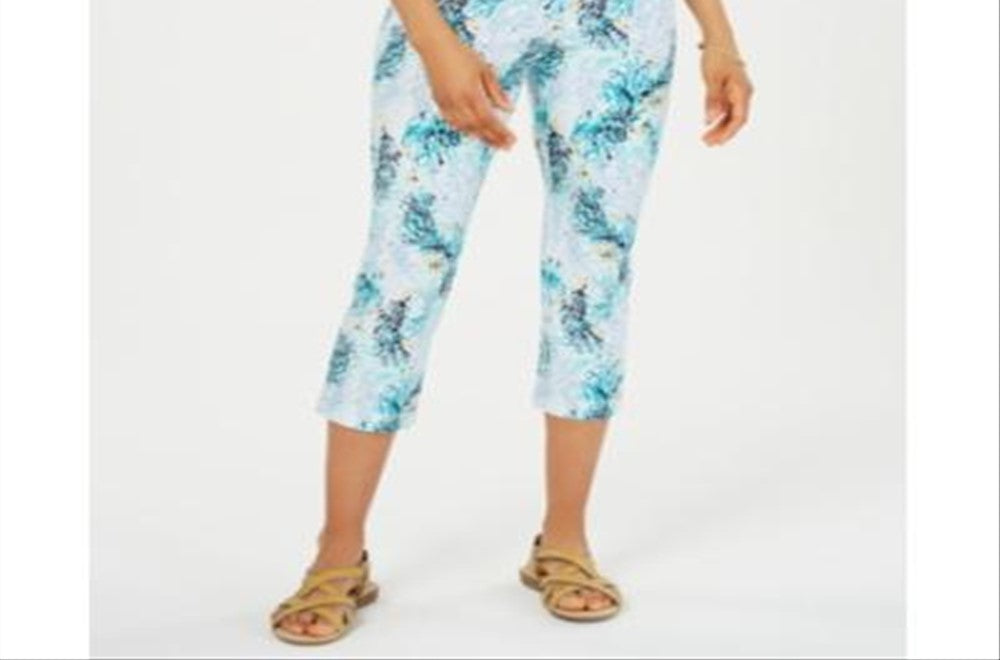 Charter Club Women's Printed Capri Pants Blue Size 12 Petite