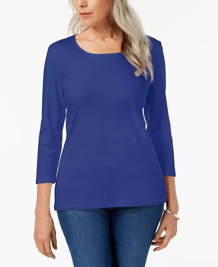 Karen Scott Women's Cotton Scoop Neck Top Blue Size Petite XL