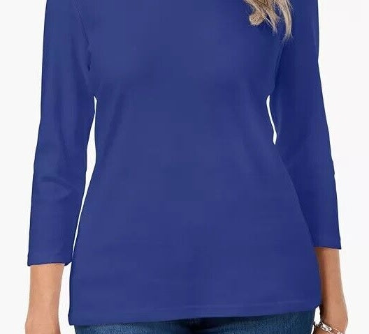 Karen Scott Women's Cotton Scoop Neck Top Blue Size Petite XL