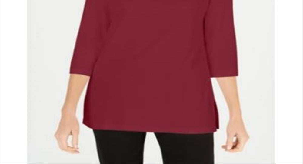 Karen Scott Women's Cotton Boat Neck 3/4 Sleeve Knit Top Red Size X-Small