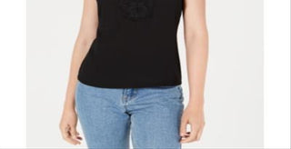 Bar III Women's Lace Trim Crisscross Camisole Black Size X-Small