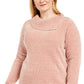 Karen Scott Women's Chenille Split Neck Pullover Pink Size 1X