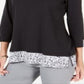 Karen Scott Women's Printed Trim Top Black Size -Petite XL