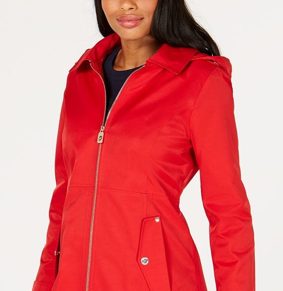 Michael Kors Women's Hooded Raincoat Red Size Petite XS