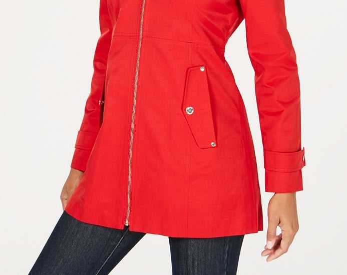 Michael Kors Women's Hooded Raincoat Red Size Petite XS