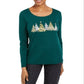 Karen Scott Women's Christmas Long Sleeve Shirt Green Size Petite Medium