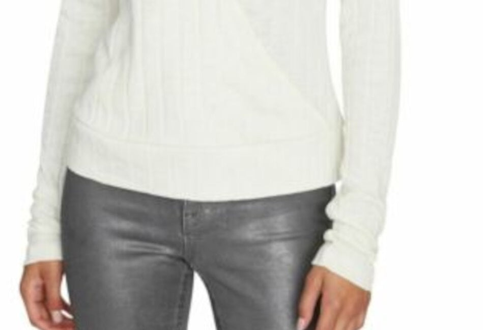 Sanctuary Women's Ribbed Long Sleeve Surplice Neckline Wrap Top White Size Large