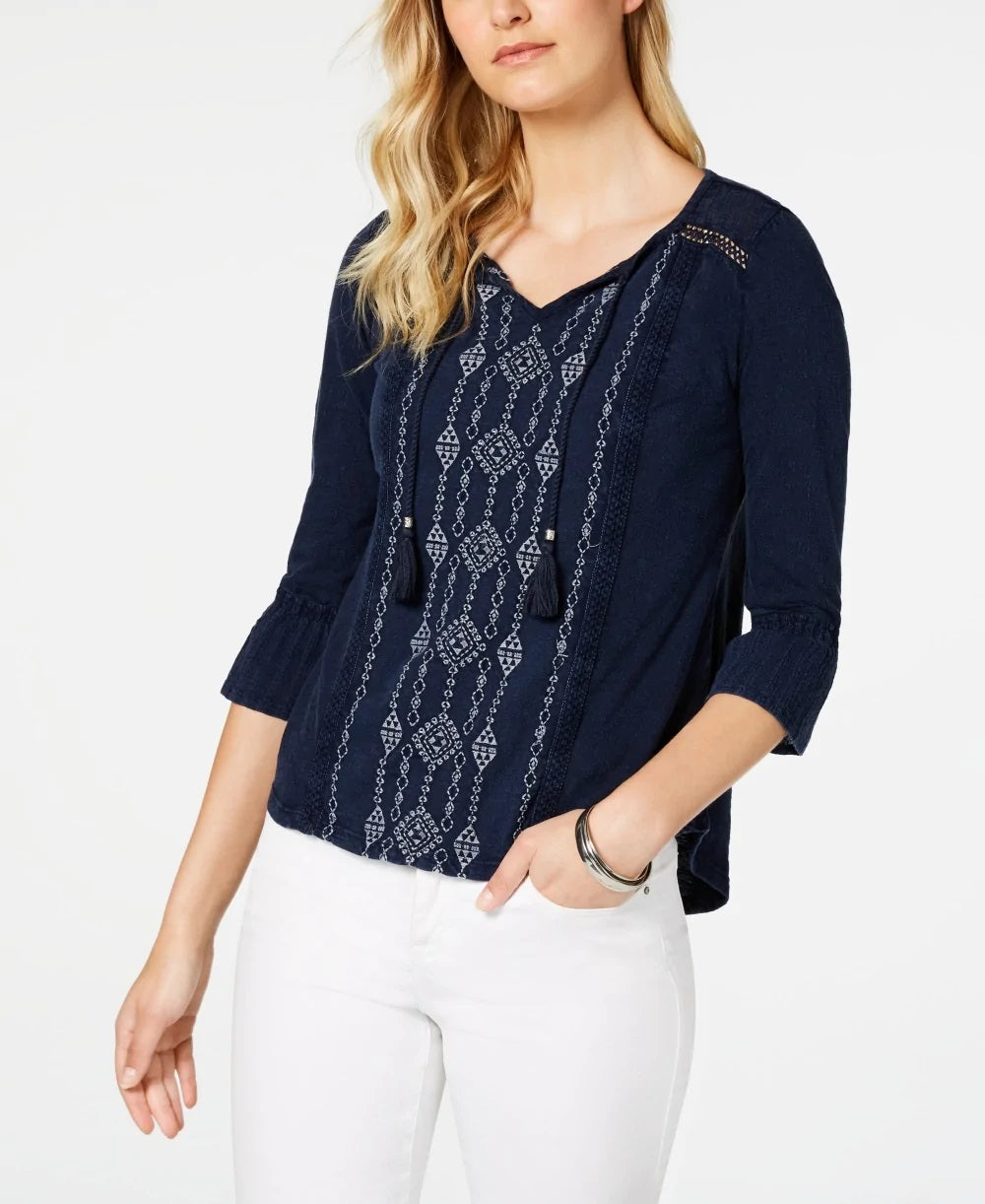 Style & Co Women's Peasant Top Blue Size X-Small