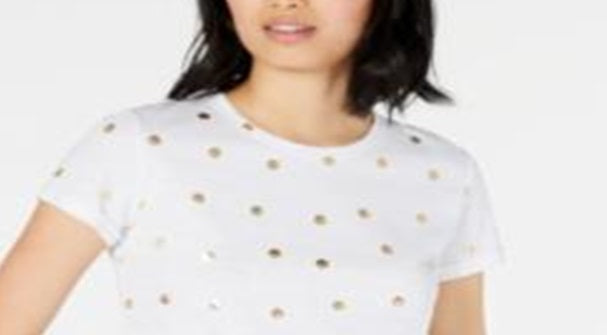Maison Jules Women's Metallic Polka Dot T-Shirt White Size Medium
