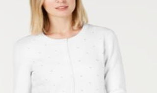 Charter Club Women's Pearl Embellished Button Down Cardigan White Size X-Large