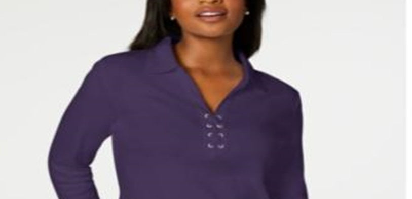Karen Scott Women's Cotton Lace up Shirt Purple Size Large