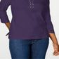Karen Scott Women's Cotton Lace up Shirt Purple Size Large