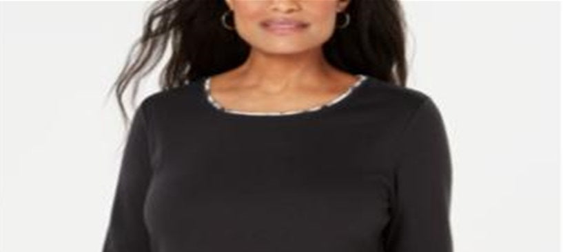 Karen Scott Women's Printed Trim Top Black Size Petite S