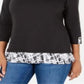 Karen Scott Women's Printed Trim Top Black Size Petite S