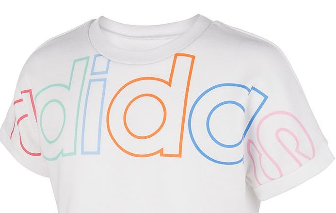 Adidas Big Girl's Log Print Cotton T-Shirt White Size Medium