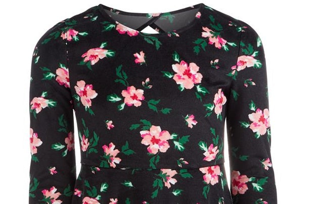 Epic Threads Big Girl's Floral Print Velvet Dress Black Size Large