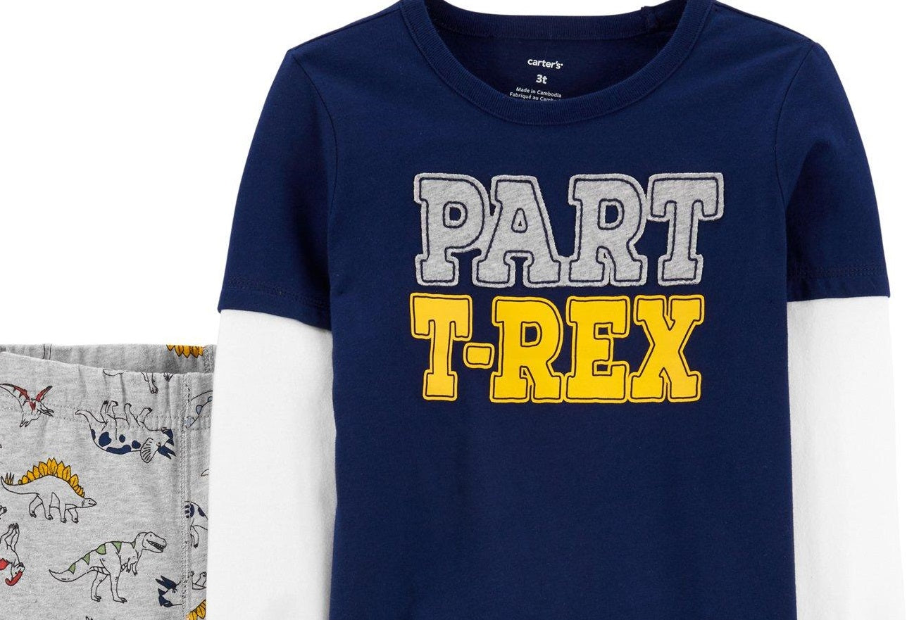 Carter's Baby Boy's 2 Pc Cotton T-Rex-Print T-Shirt & Printed Pants Set Blue Size 12MOS
